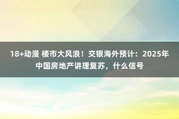 18+动漫 楼市大风浪！交银海外预计：2025年中国房地产讲理复苏，什么信号