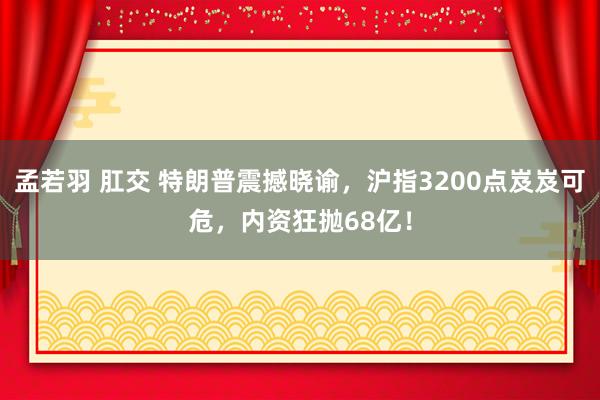 孟若羽 肛交 特朗普震撼晓谕，沪指3200点岌岌可危，内资狂抛68亿！